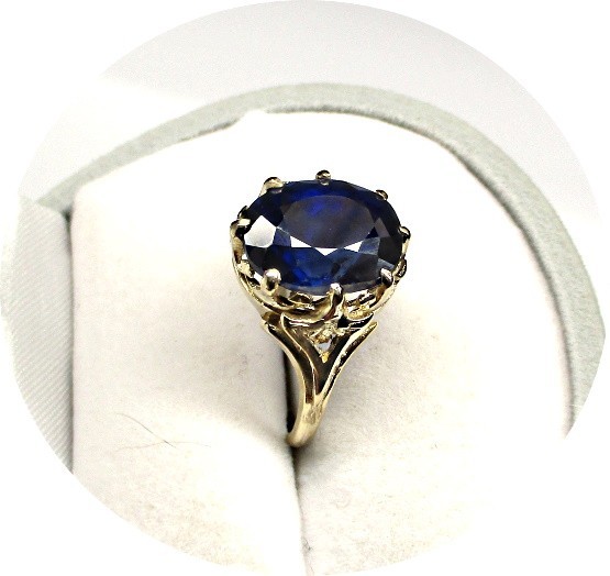 Pretty – Deep Blue TANZANITE Ring – Solid 14k Yellow Gold – Antique Mtg…