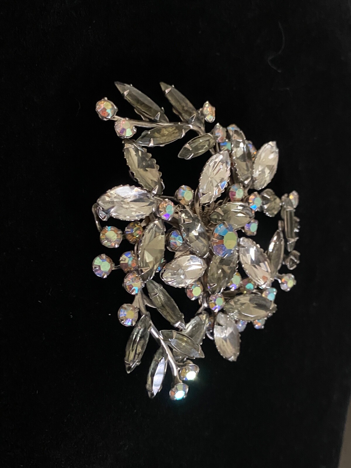 Brooch Juliana D&E unsigned Smoky Crystal Faceted AB Rhinestone VTG