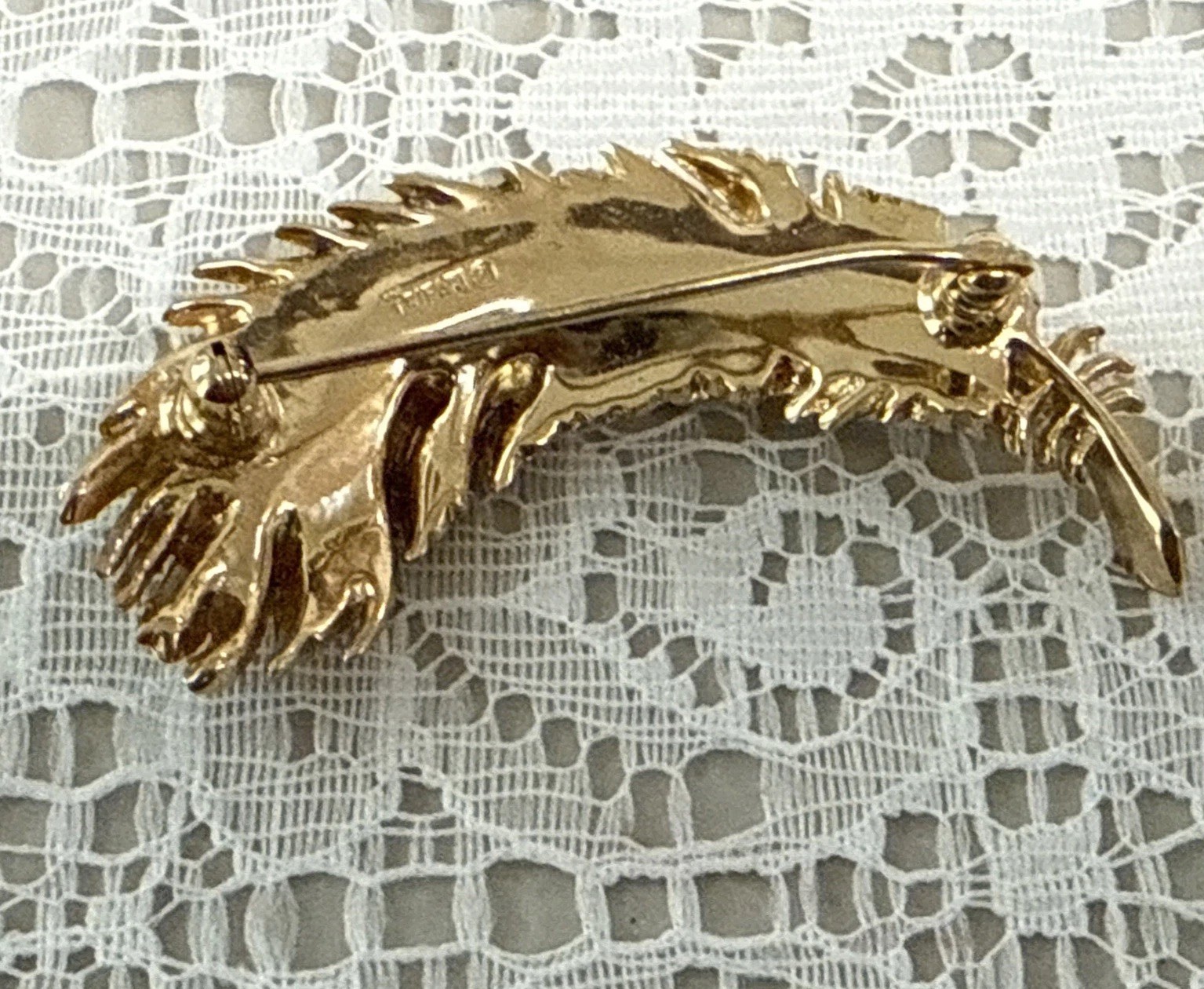 Crown Trifari Gold Tone Faux Pearl Brooch Signed