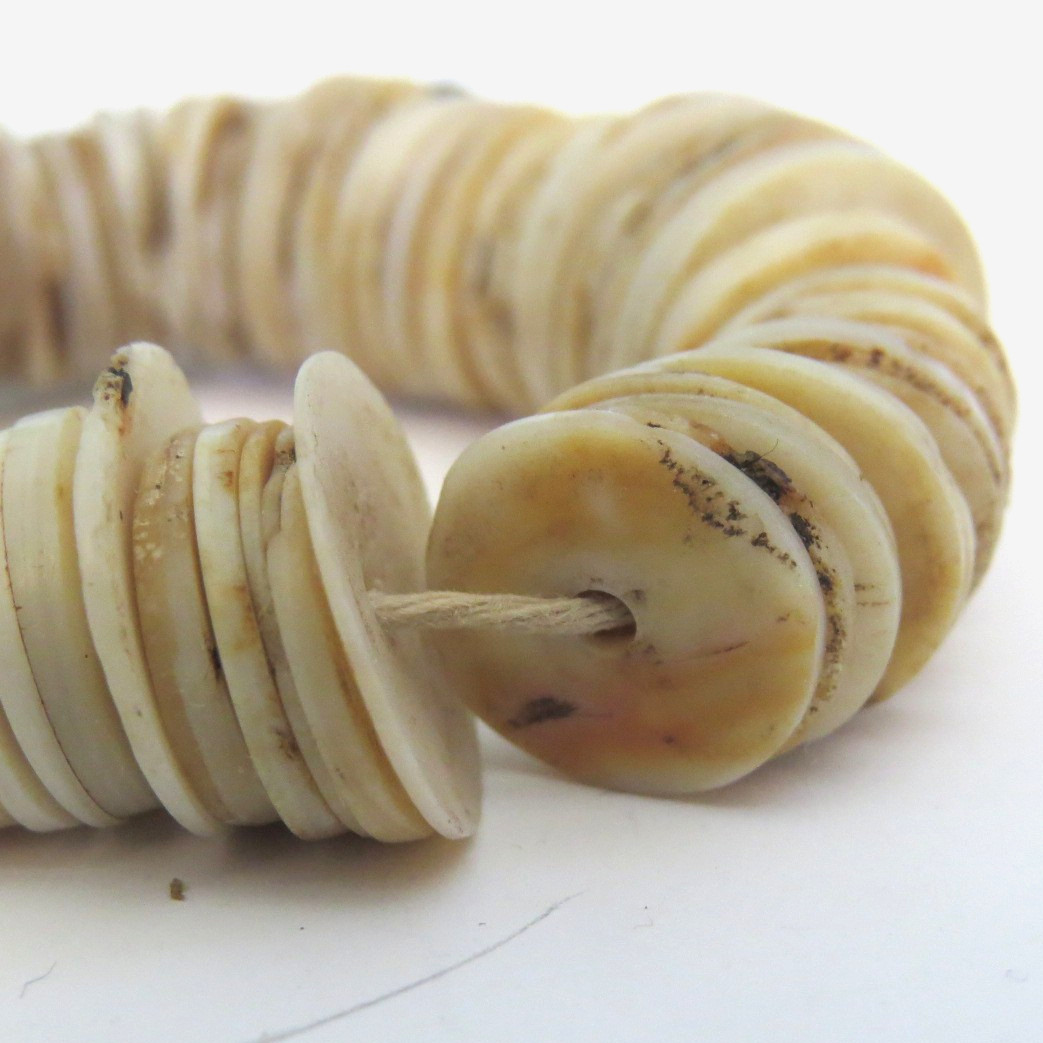 Vtg African Ostrich Eggshell Heishi Bead Choker Necklace / String Tie
