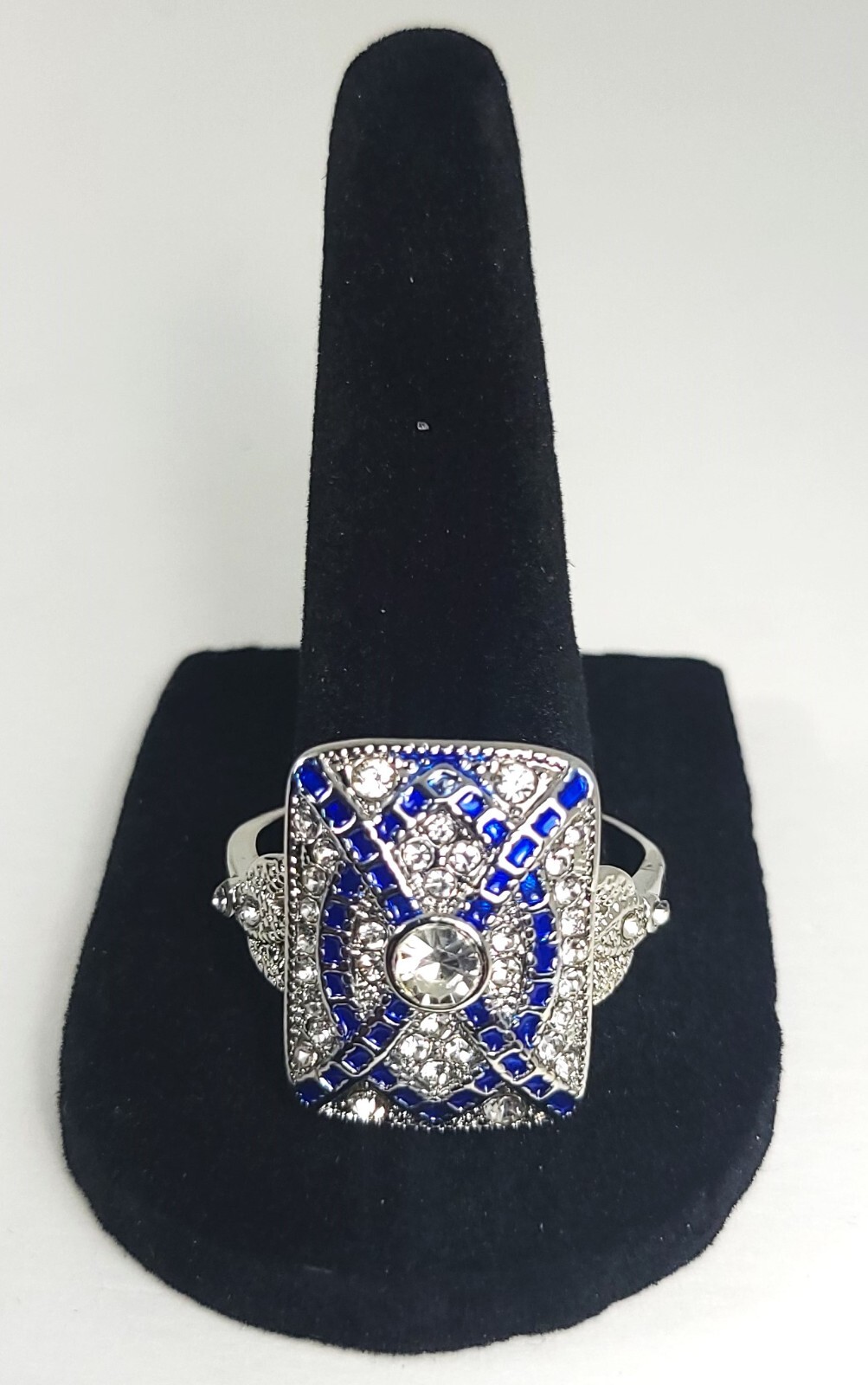 Gorgeous Art Deco Vintage Style Zircon Blue Channel Pave Ring Platinum Plated