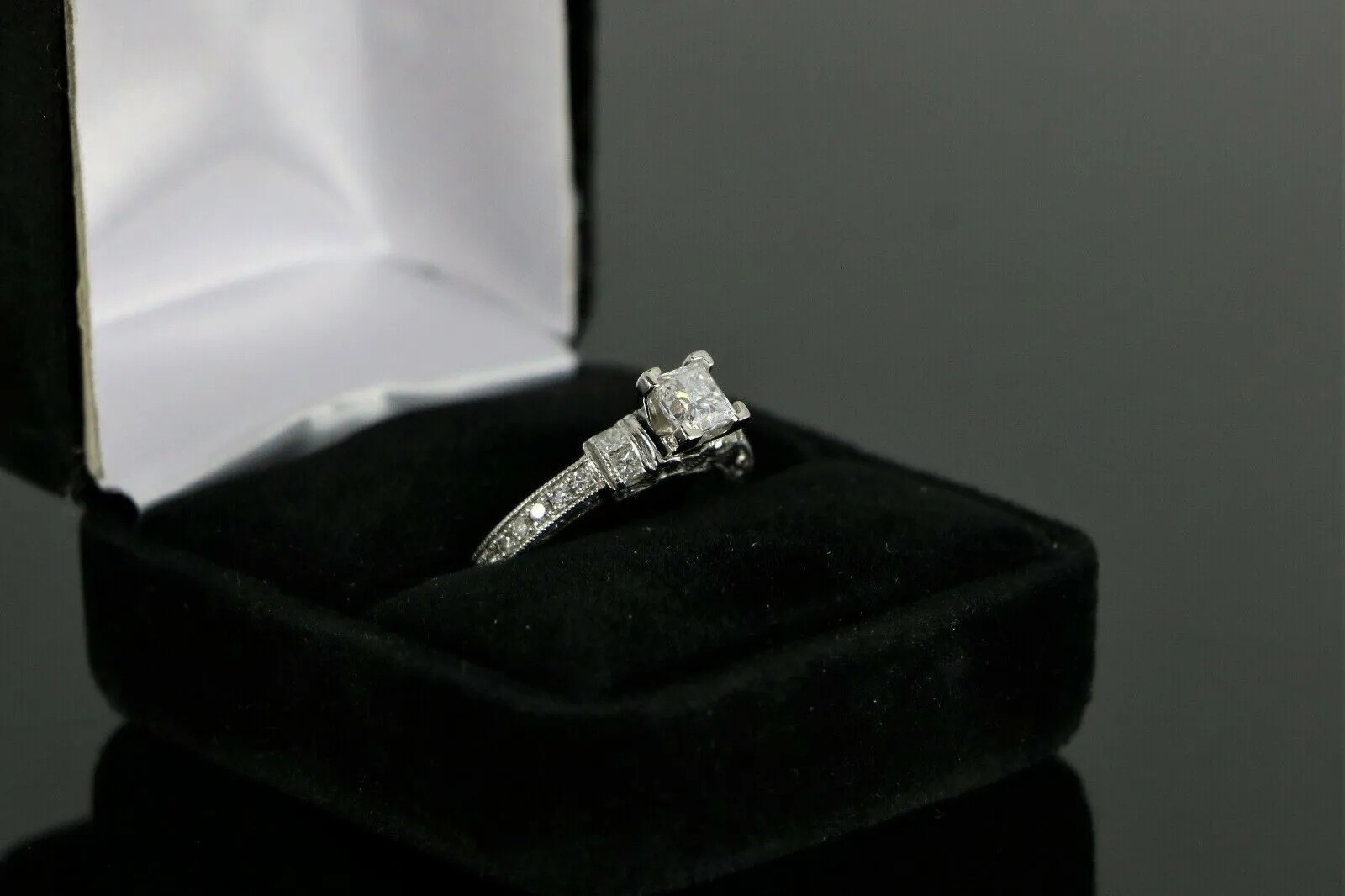 1/2 CT White Princess Cut Simulated Diamond Art Deco Antique Ring In 925 Silver