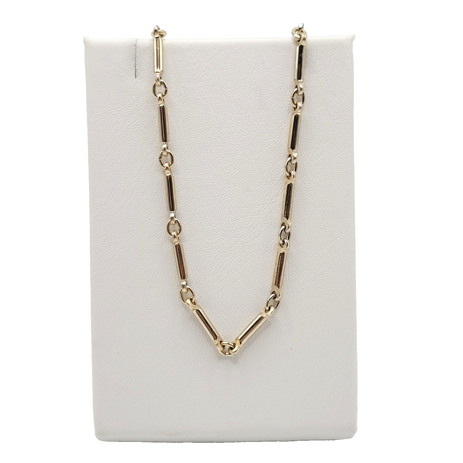 Classic Tubular Bar Elongated Links Shiny Gold Tone Vintage Necklace 19.5 inch