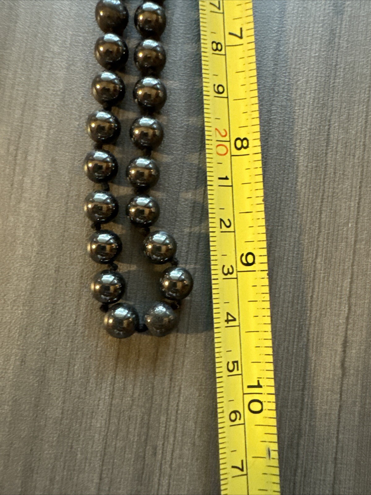 Vintage Heavy Black Hematite Stone Round Pearl Beads Necklace 19” #97