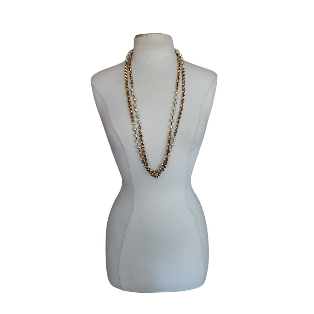 VTG Chanel 1984 Necklace Double Strand Gold Chain Pearl Documented Lagerfeld