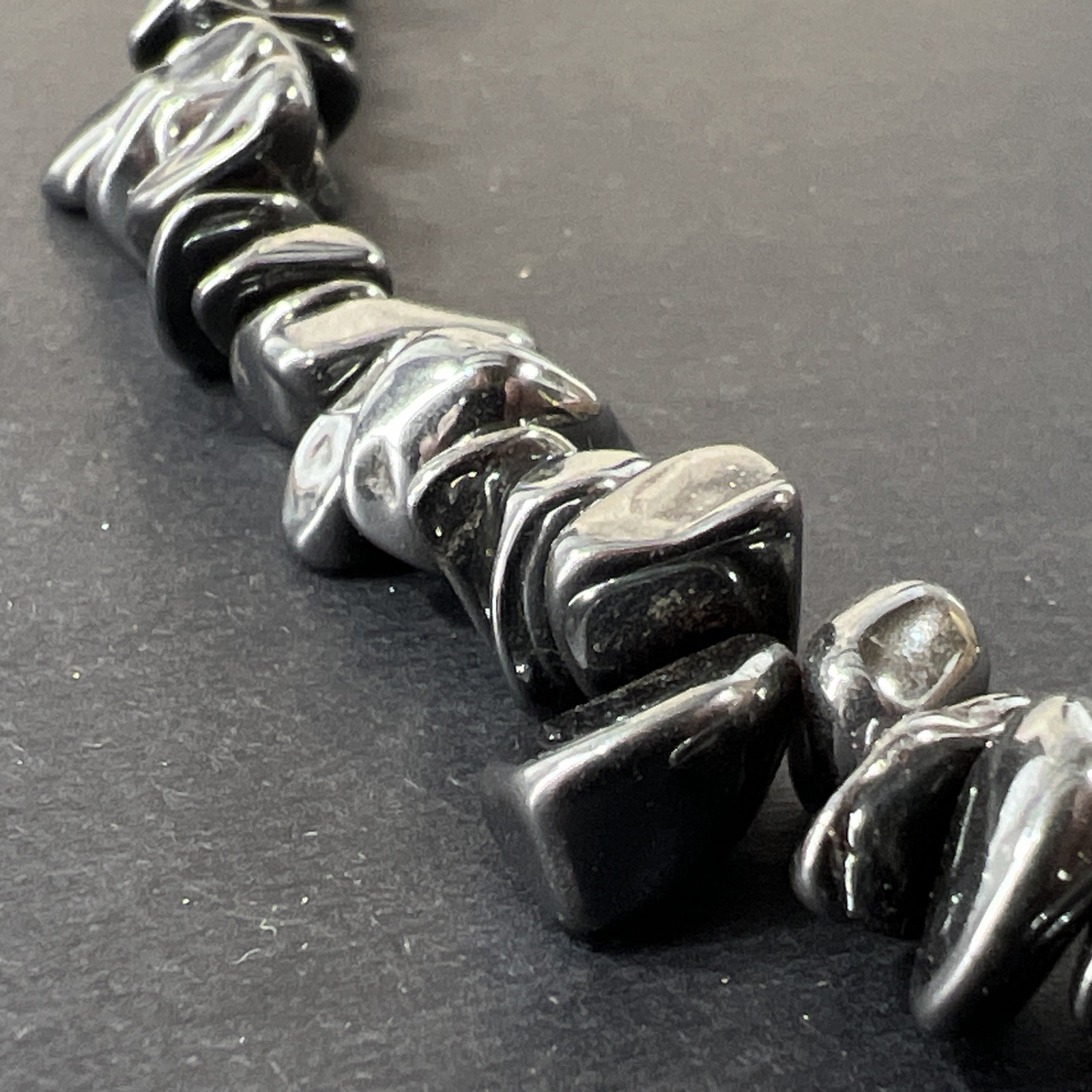 Tumbled Hematite Beaded Necklace Vintage Natural Chip 17″