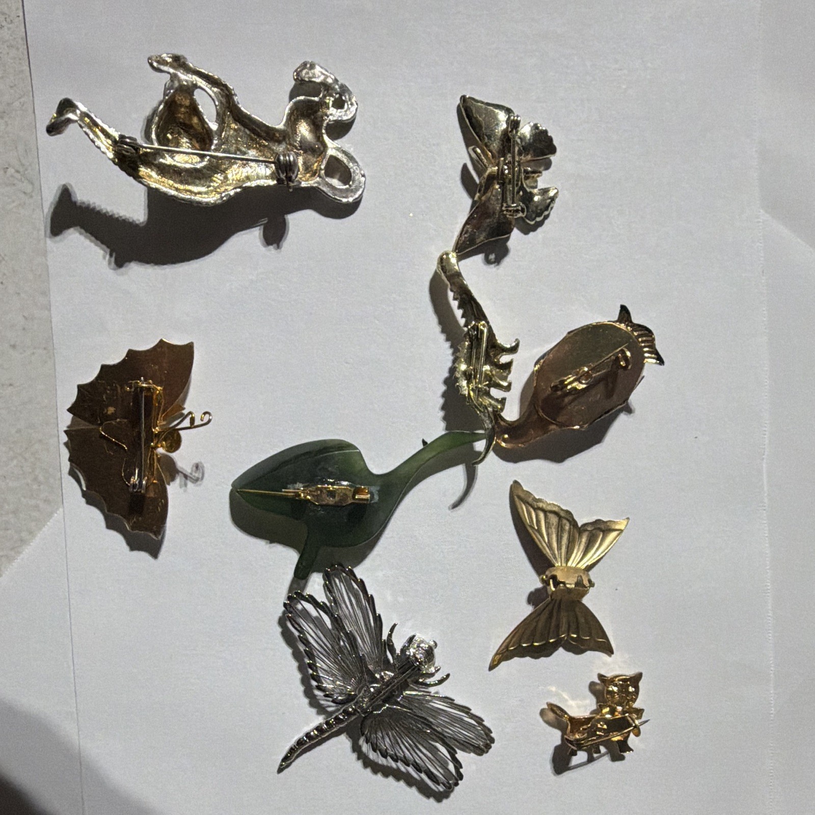 Vintage Multicolor Enamel Metal Brooch & Pin Mixed Lot 9pc Mixed Materials