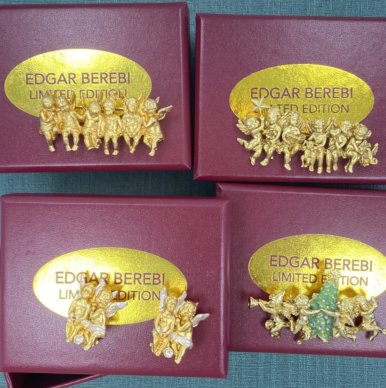 I Am Edgar Berebi All 4 Vintage All In A row Angels 3 Pins 1 Pair Earring