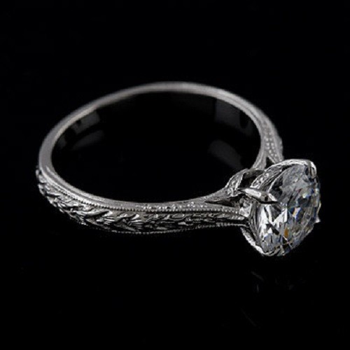 1.55 Ct White Round Cut Simulated Diamond Art Deco Antique Sterling Silver Ring