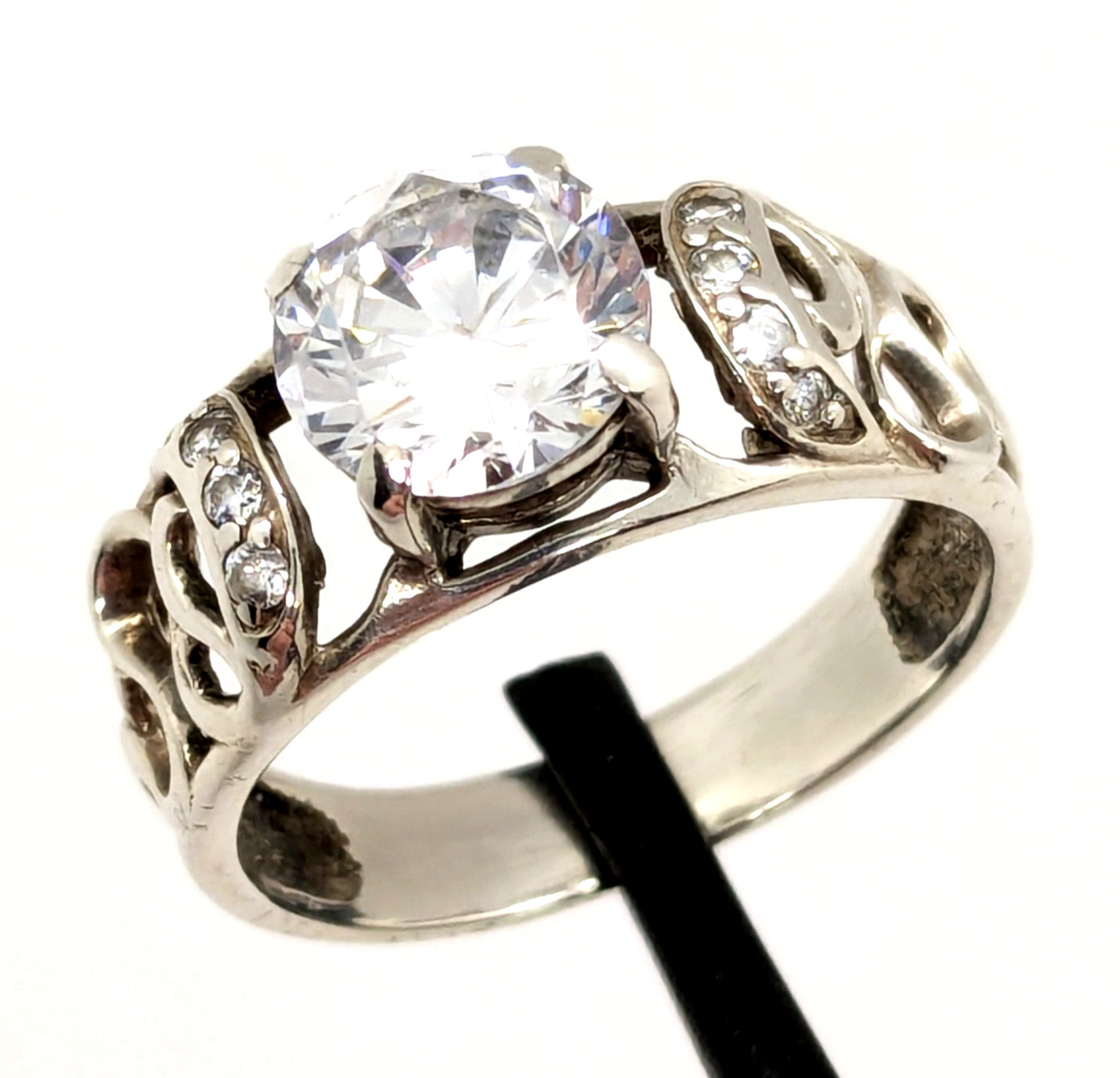 Vintage Elegant RING Silver 925 with Bright Stone -size: 8.75US (18.5mm)| UA #56