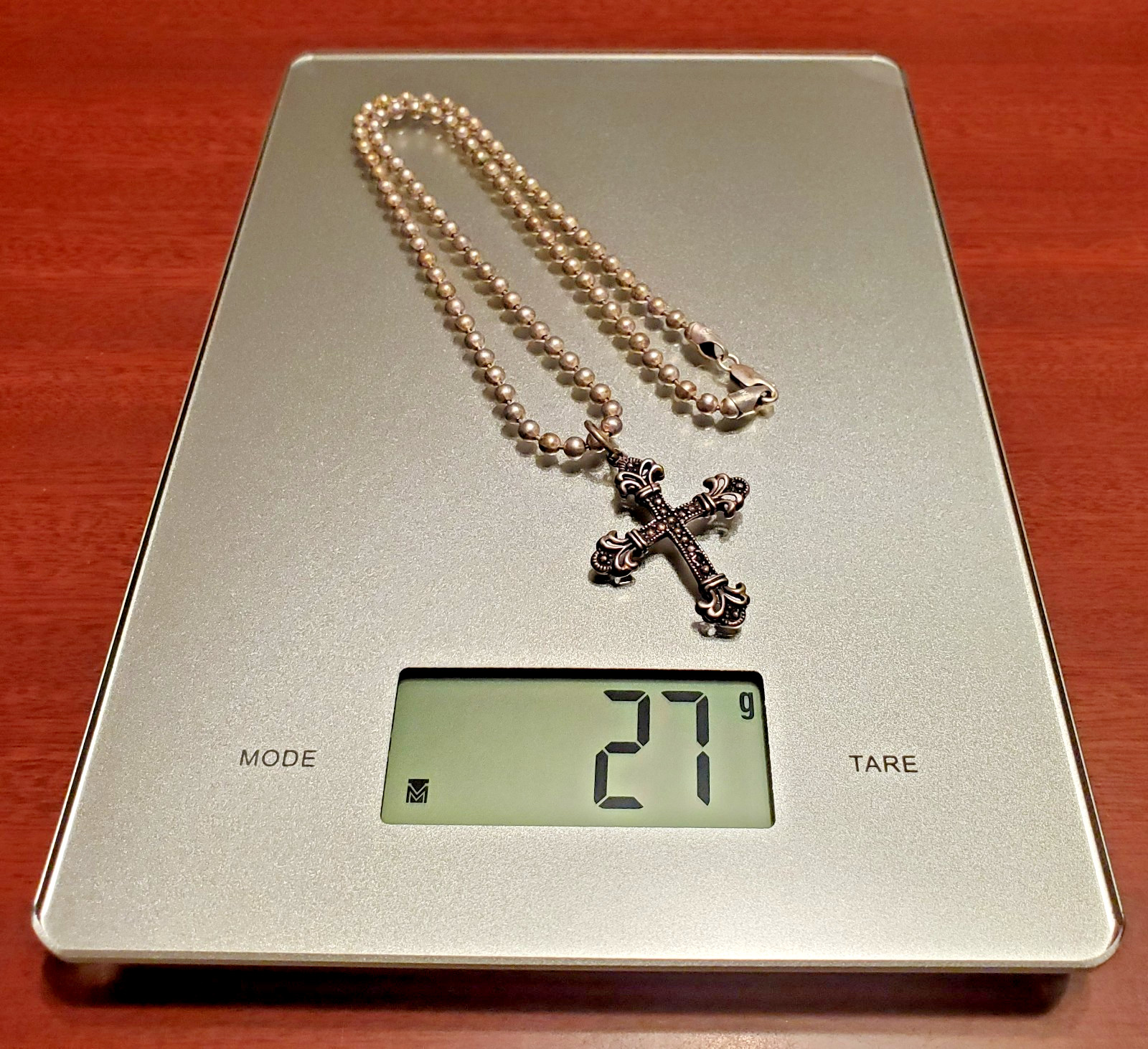 VTG 925 Ornate Cross Necklace 20in Sterling Silver 27g Ball Chain Italy Estate