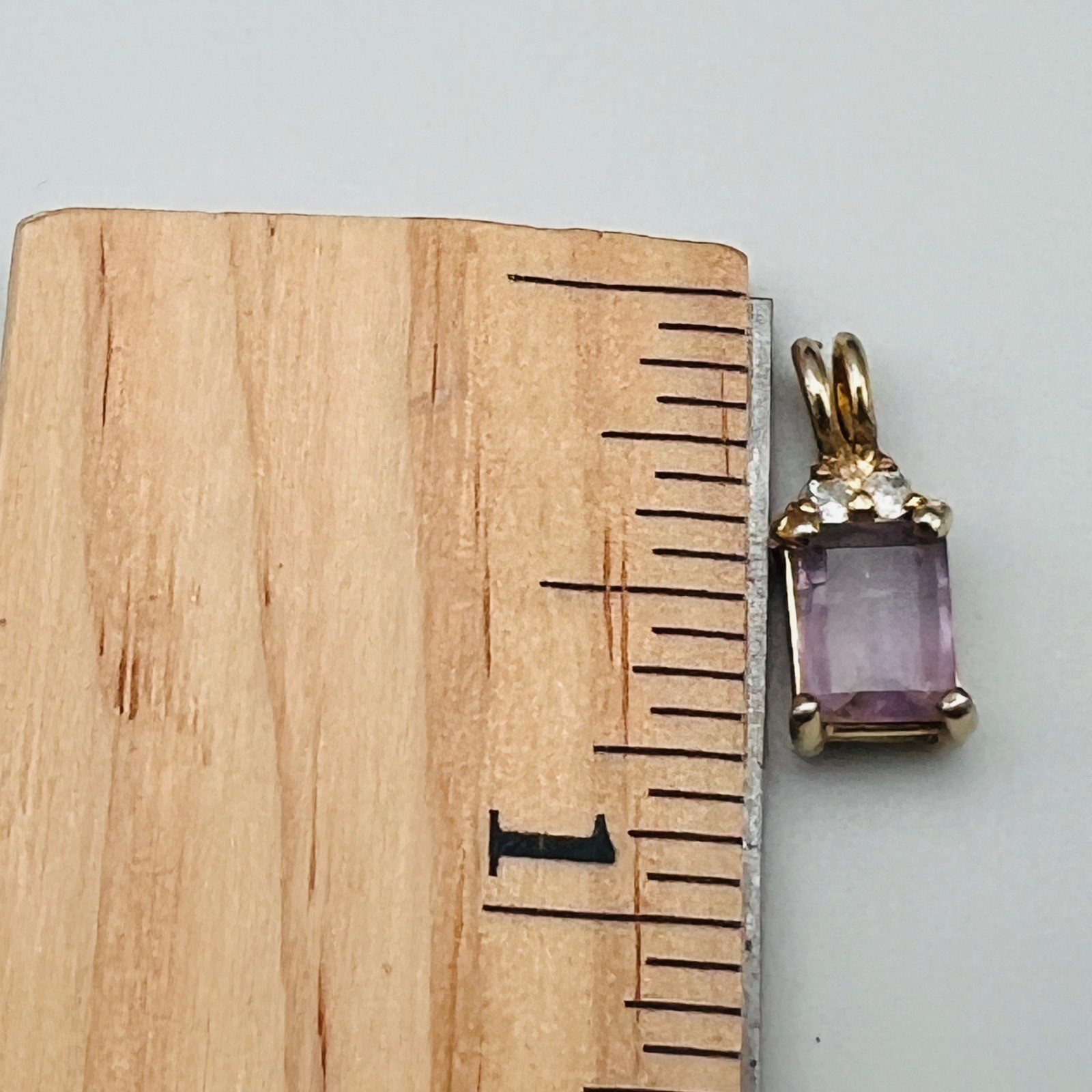 Gold Filled Amethyst Pendant Emerald Cut Purple and Clear Stone Clear Accent