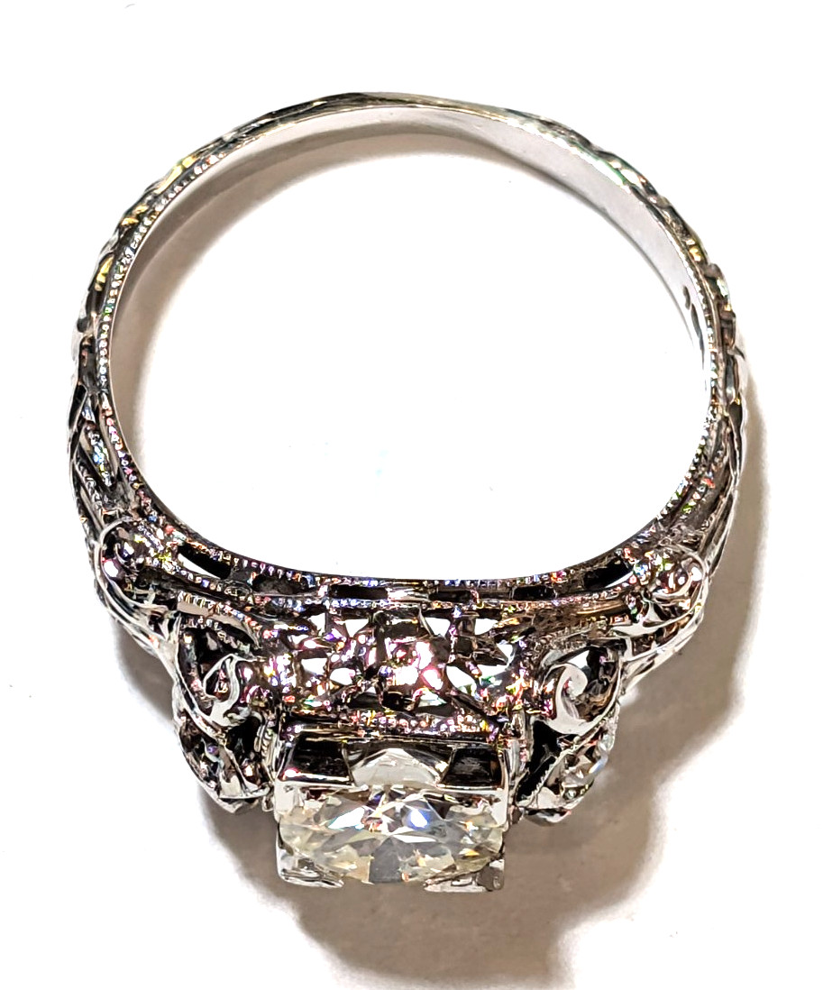 VINTAGE ANTIQUE 18K WHITE GOLD EUROPEAN ROSE CUT DIAMOND RING