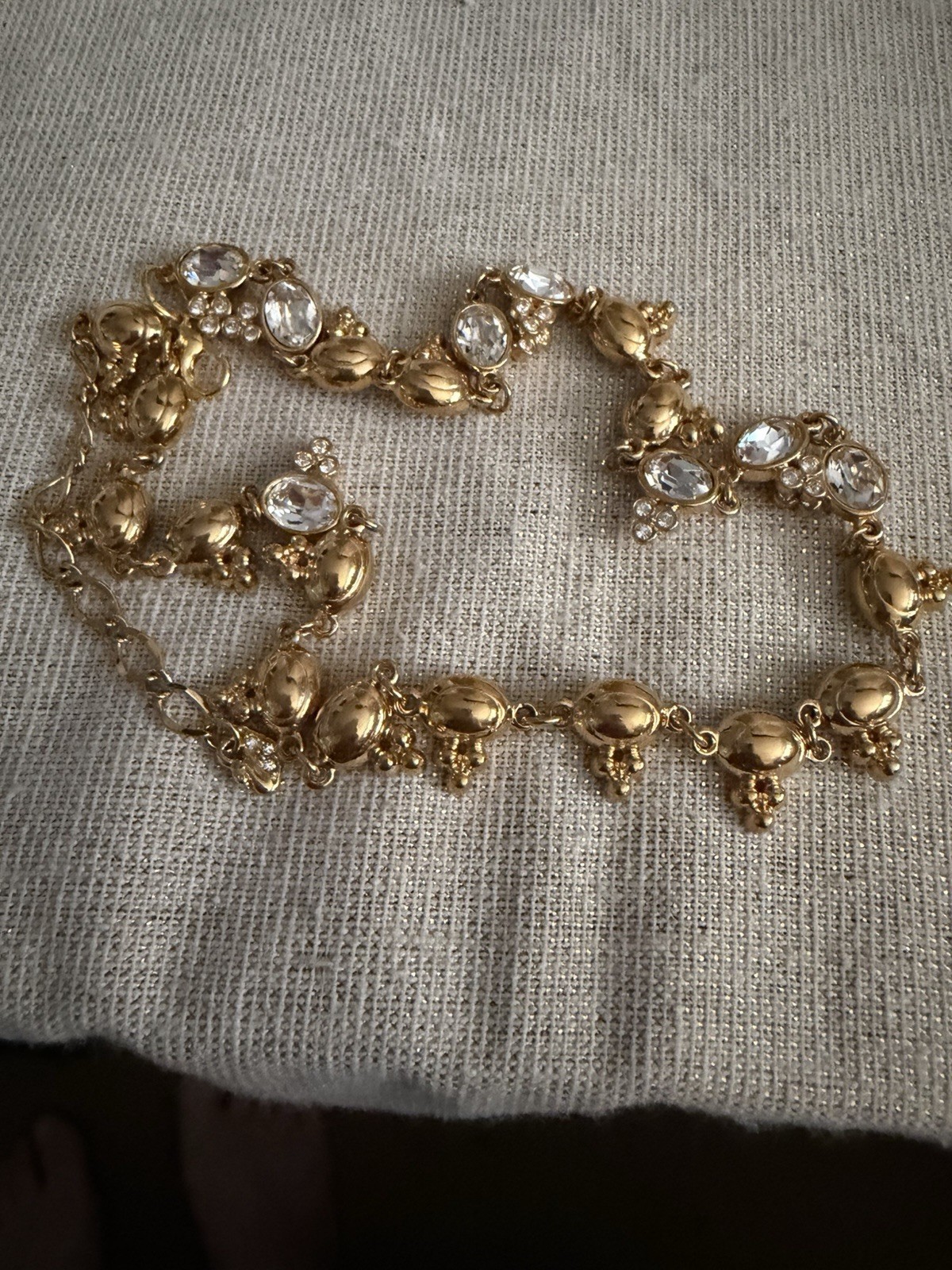Vintage Swarovski Gold Clear Crystal Trefoil Station Link Necklace