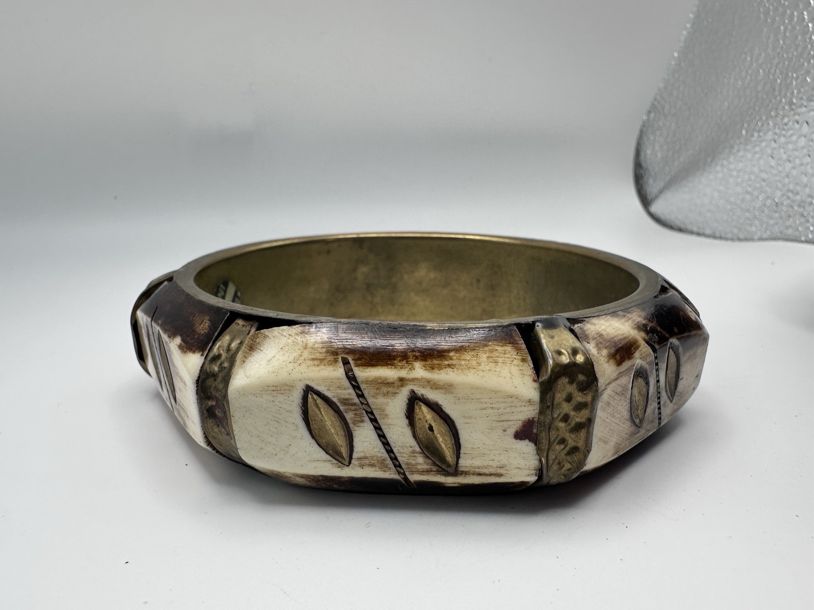 Vintage Brass Bone Bangle Bracelet Made In India Nomadic Boho Viking Diameter 3”