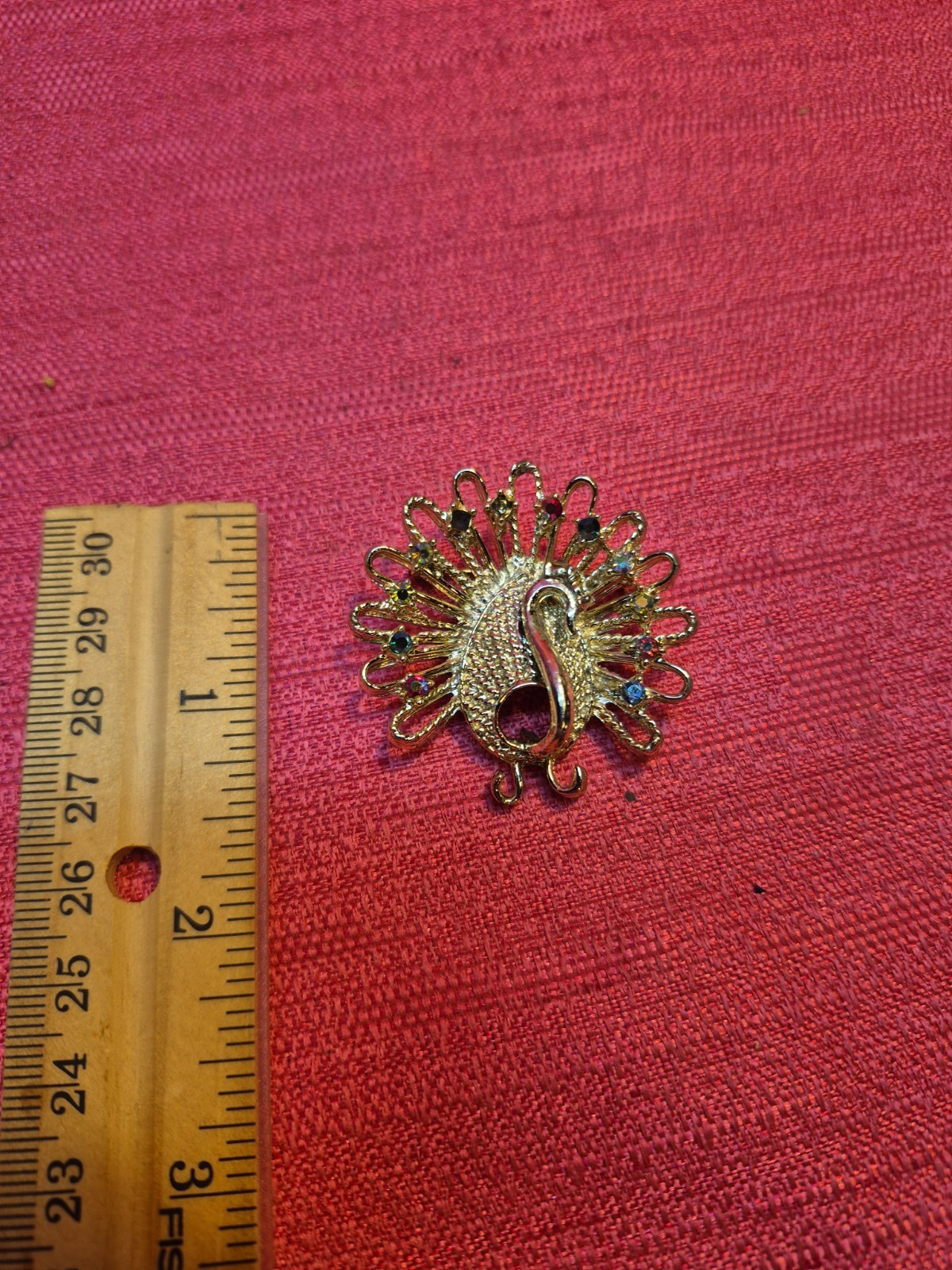 Vintage Gold Tone Peacock Brooch Rhinestone Costume Jewelry Missing Stones