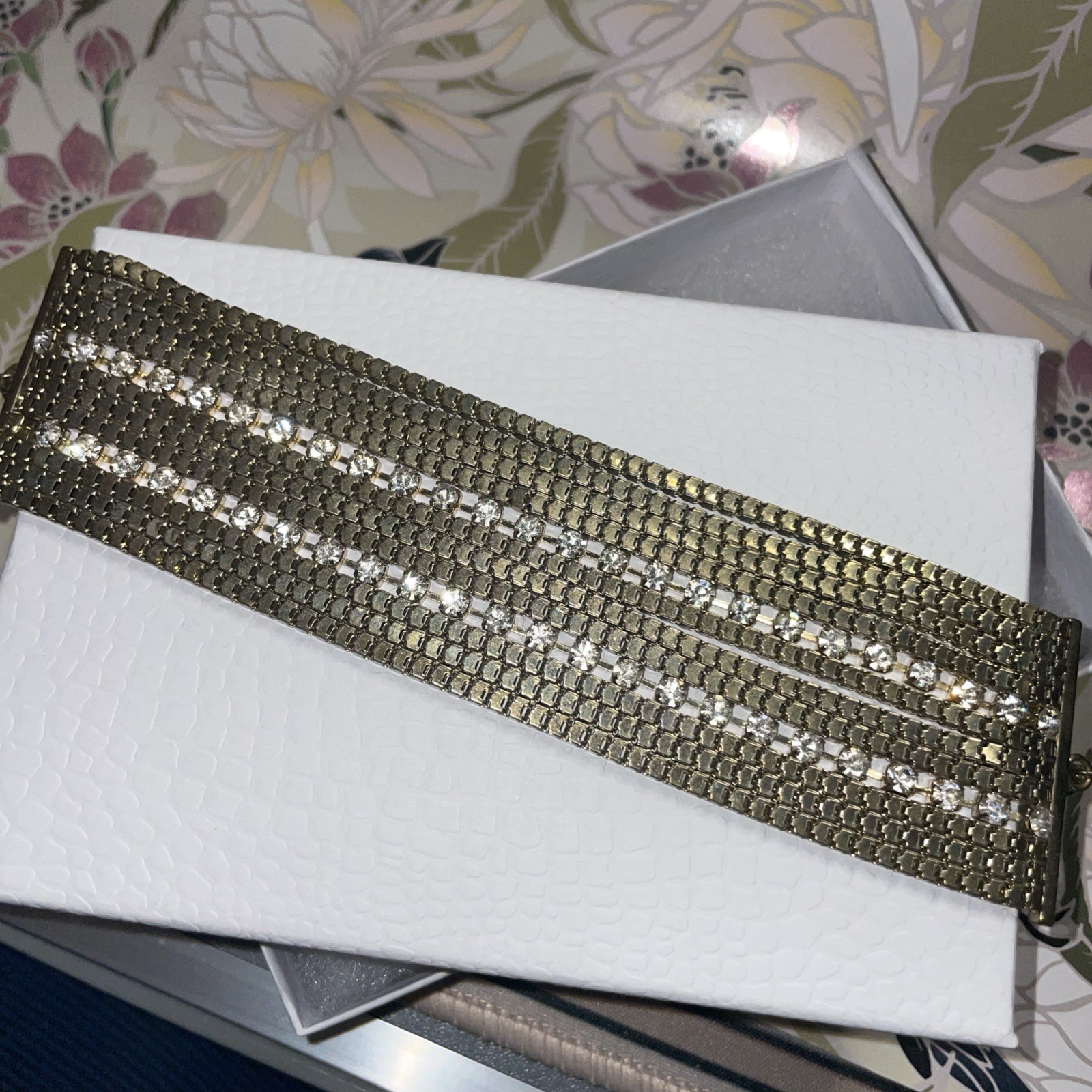 Vintage multi-row wide mesh or chain cuff bracelet