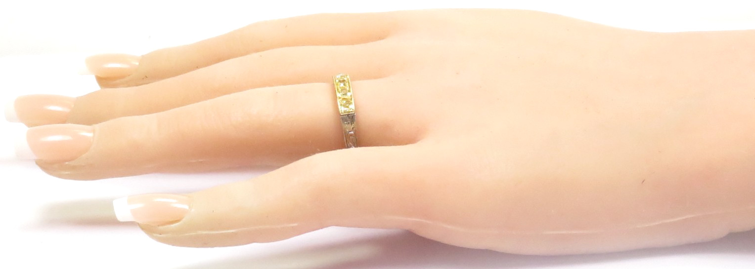 Antique Fancy Light Yellow Plat 18KY Cushion Diamond Wedding Band Size 6 EGL USA