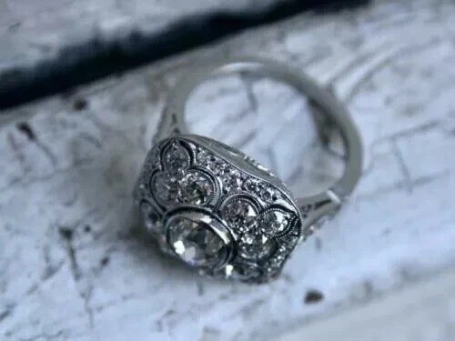 Art Deco Vintage Style 3Ct Round Lab Created Diamond 14K White Gold Finish Ring