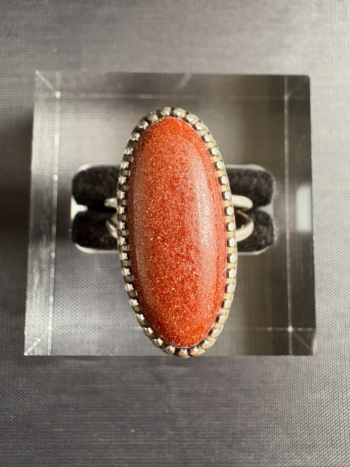 Vintage Silver Southwestern Style Goldstone Ring Handcrafted Ring Size 6 US