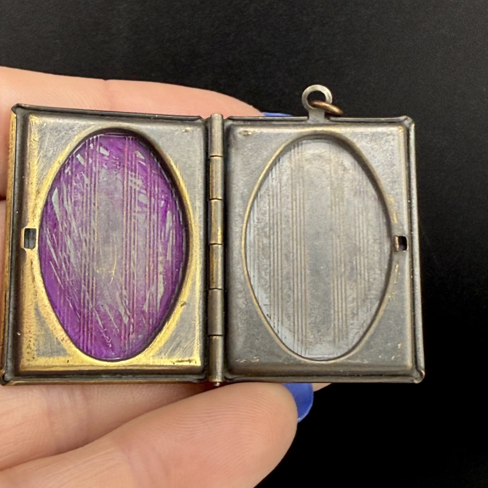 Vintage Locket Pendant Rectangle Book Gold Tone Photo