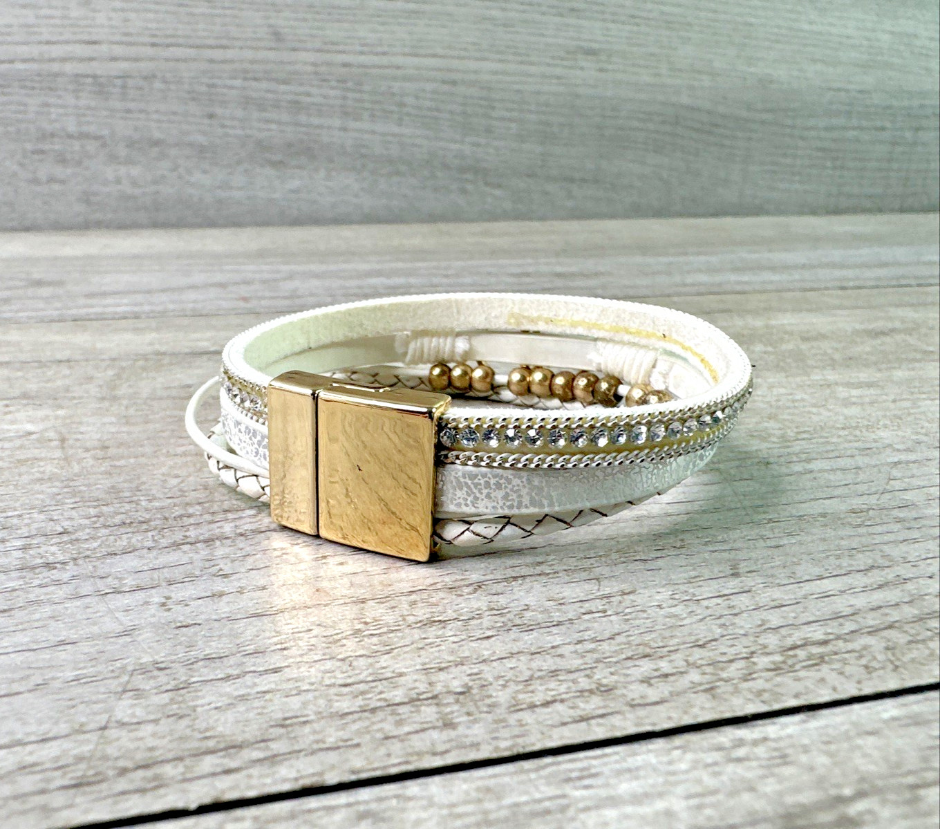 Double Circle Leather Wrap Bracelets Trendy Boho Cuff Bracelet Beads Rhinestone