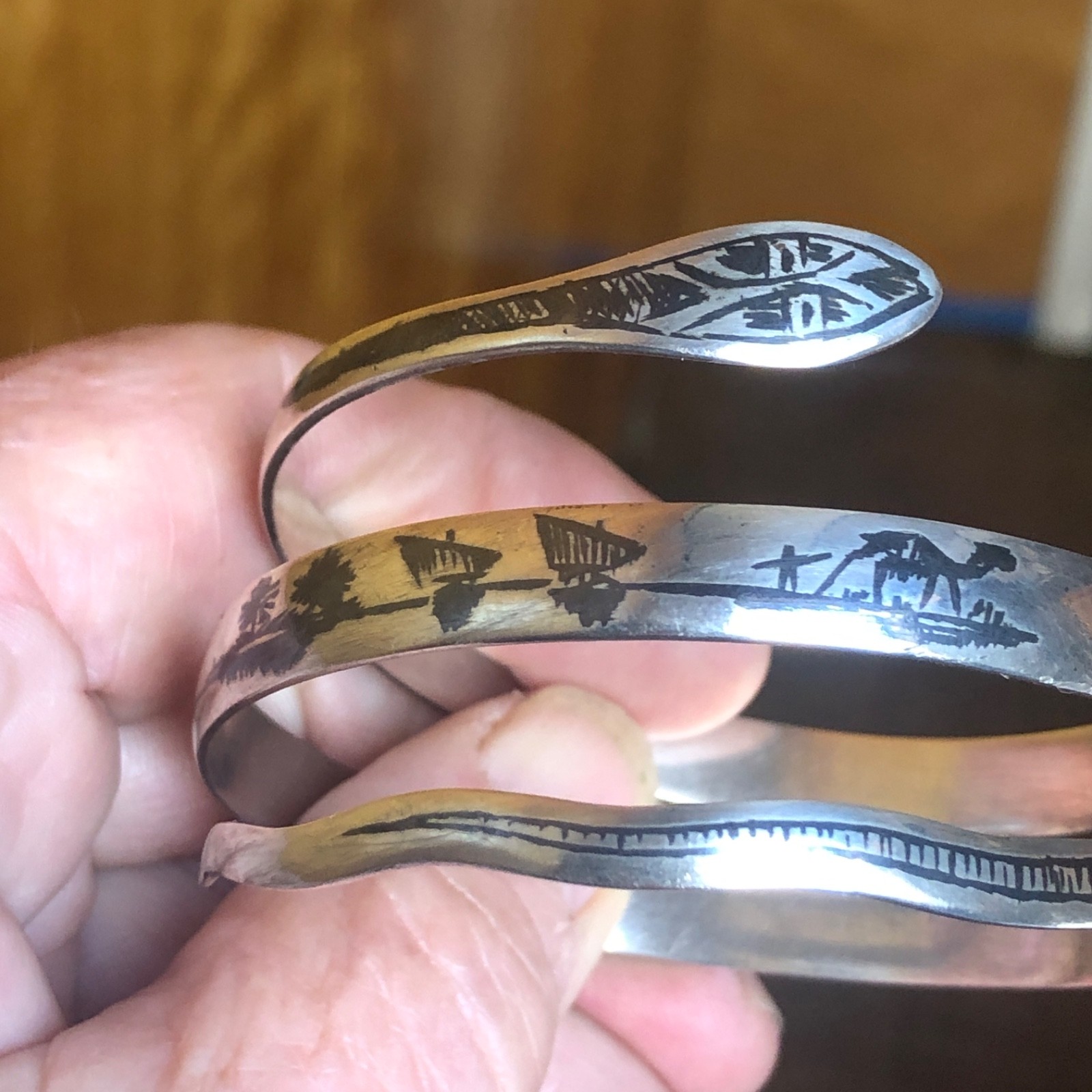 Art Deco Sterling Niello Snake Cuff / Bracelet Egyptian Revival 1930 42 Gram