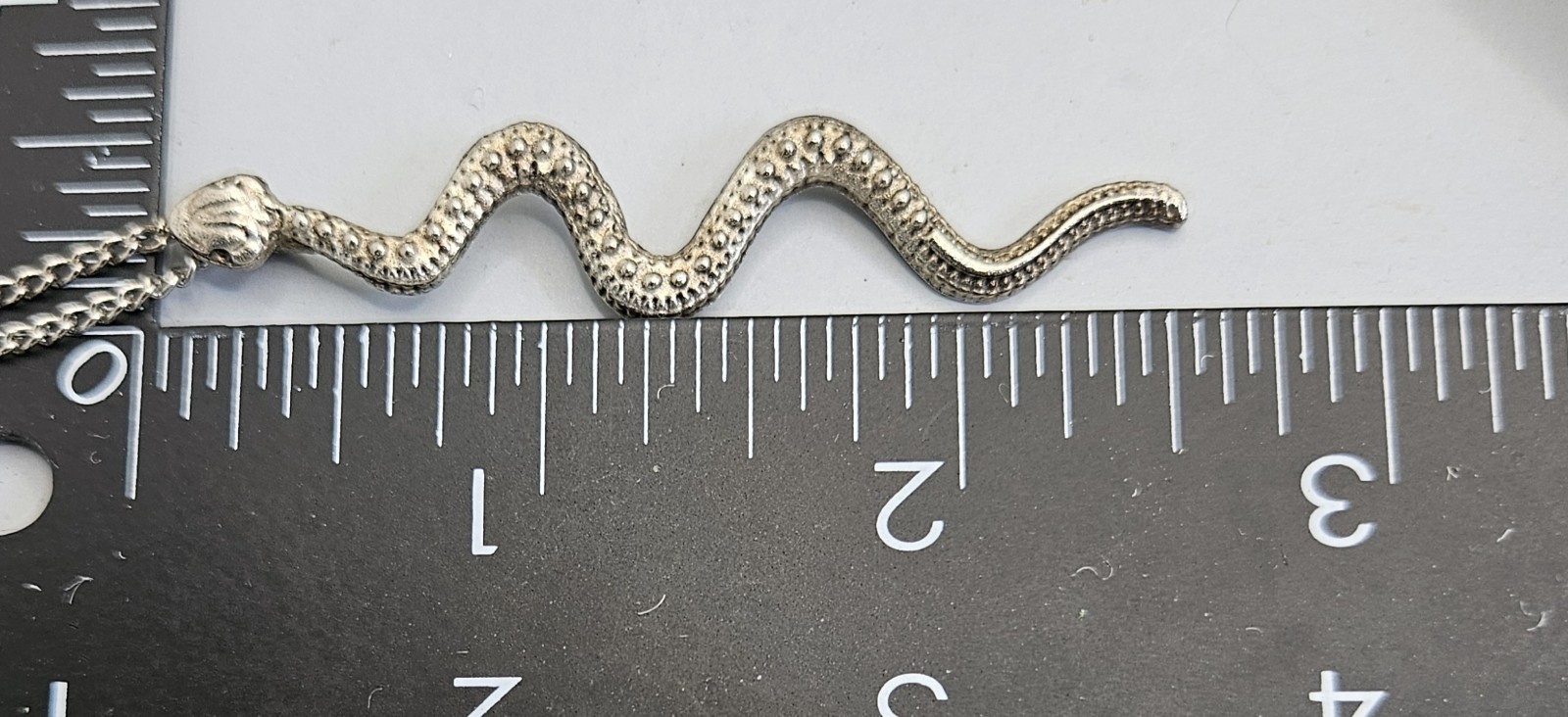 Vintage Snake Pendant Necklace Silver Tone Serpent Choker Chain 15″