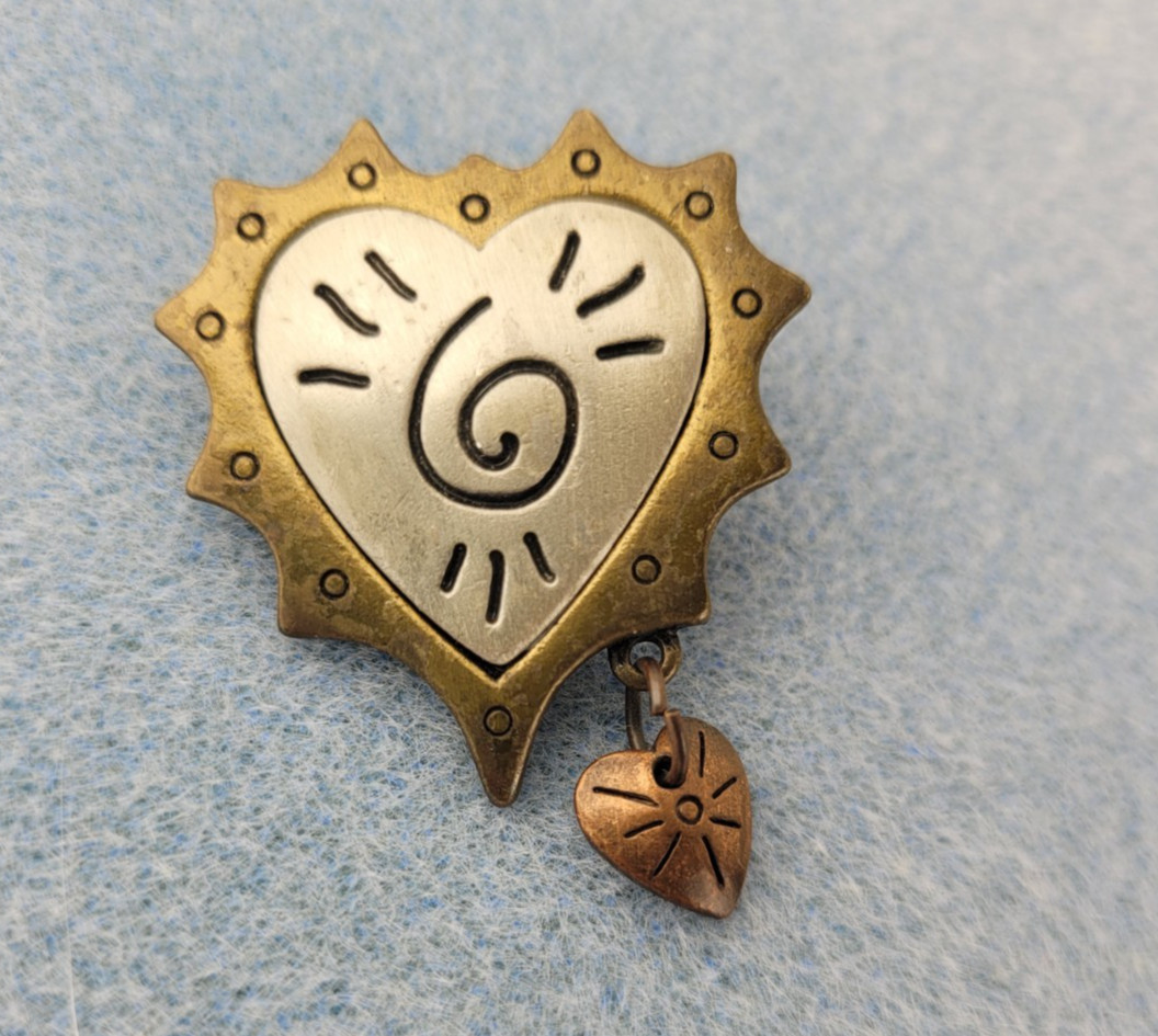 Tiny Avon Tritone Triple Heart Pin Mixed Metal