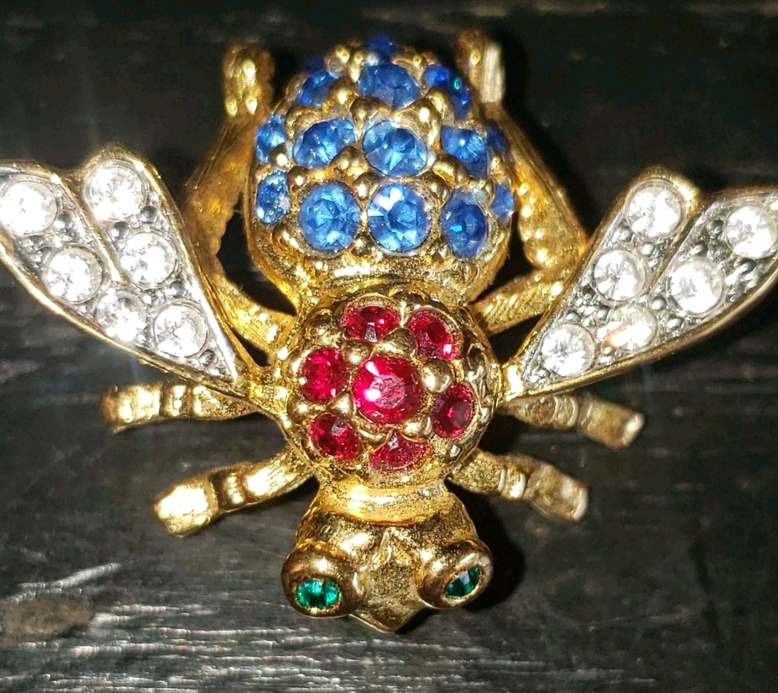 Patriotic Bumble Bee Brooch Red White Blue Crystals JOAN RIVERS Costume Jewelry