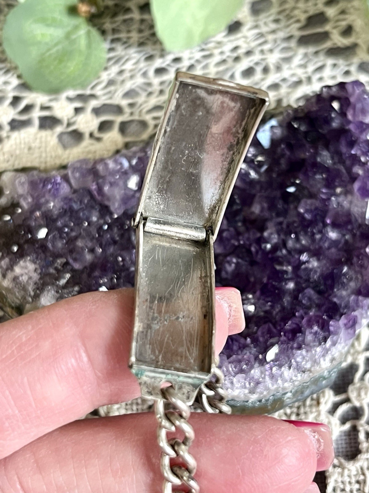VTG 925 Sterling Silver ID Bracelet Lock E Tag Chain Bracelet Slot for Photo 14g