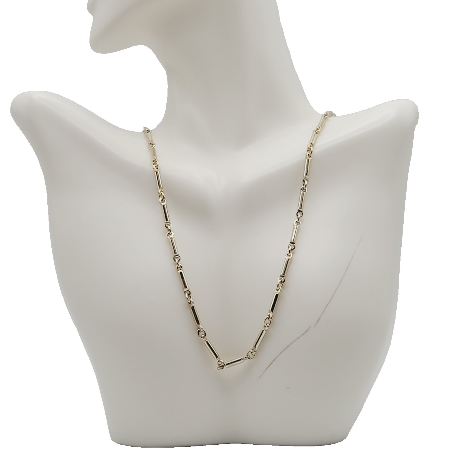 Classic Tubular Bar Elongated Links Shiny Gold Tone Vintage Necklace 19.5 inch