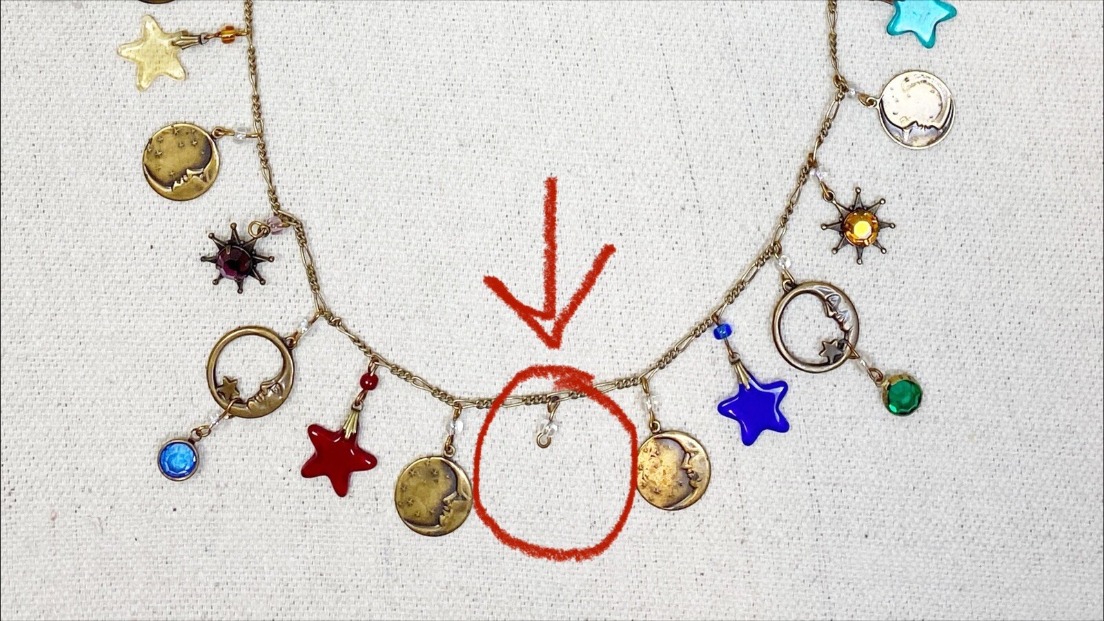 Glass Works Studio Celestial Moon and Stars Charm Necklace *missing One Charm*