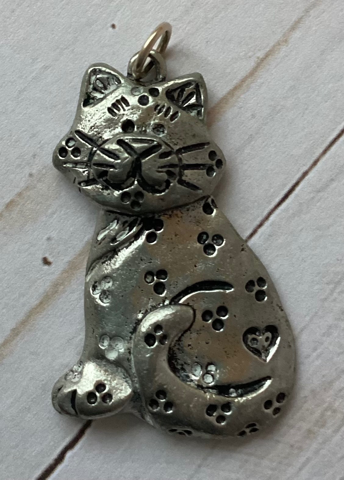 Vintage GLE Pewter Cat Pendant 1992 1 5/8″ x 1 1/8″