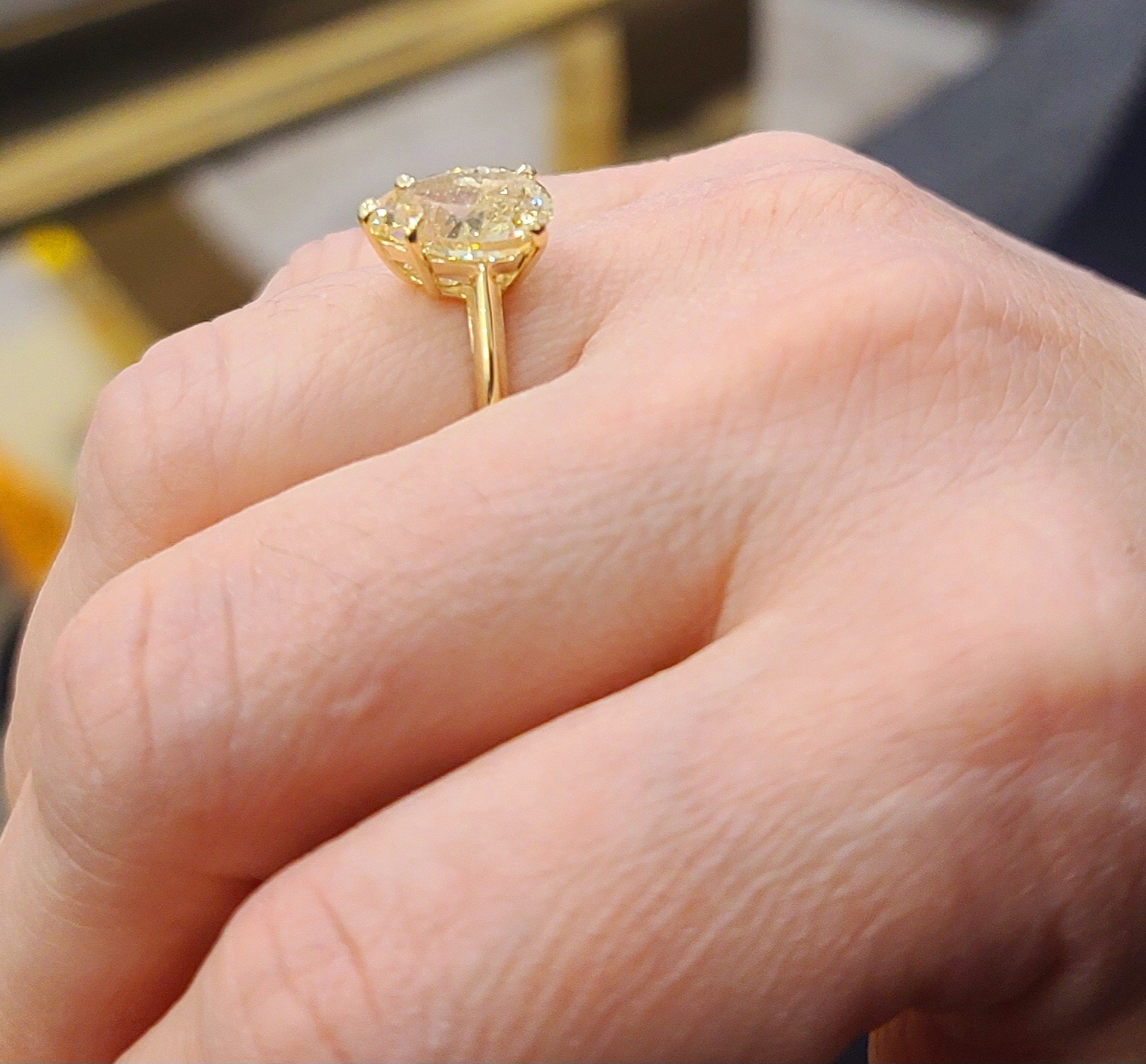14k Yellow Gold Engagement Ring 3.51CT. Natural Pear cut Yellow Diamond GIA Cert