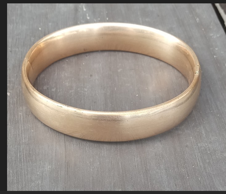 Antique Gold Filled GF Bangle Bracelet 36g, 7.5in, 1/2in Wide, Polished, Hinged