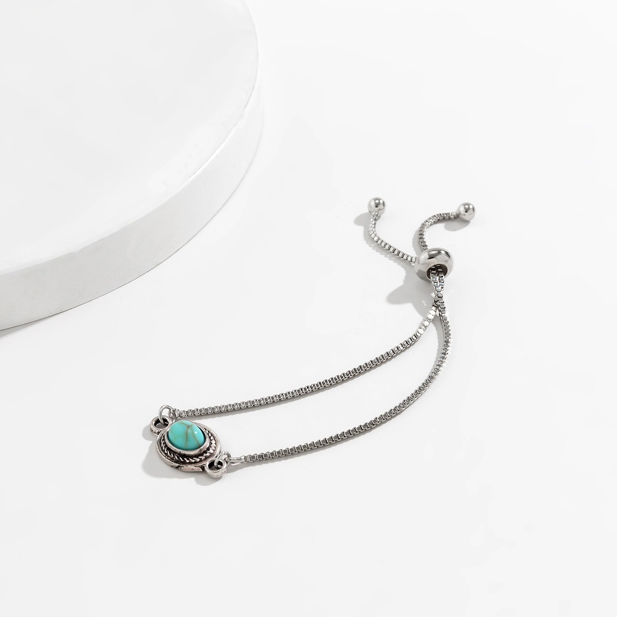 Adjustable Turquoise Antique Silver Bracelet for Women Vintage Boho Jewelry