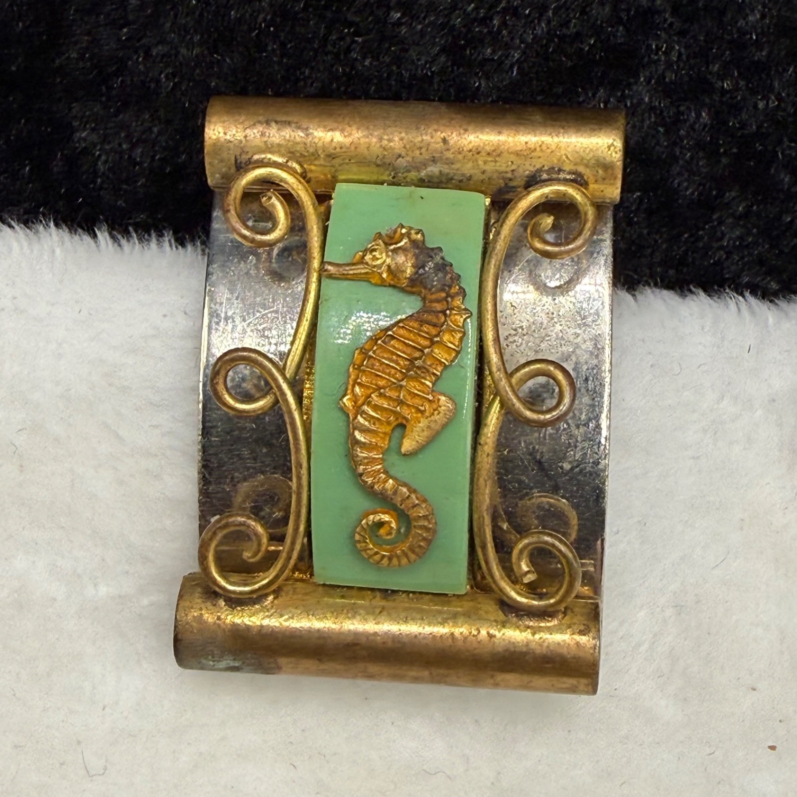 Vintage Jean Painleve Bakelite Made In France Seahorse Brooch Gold Tone