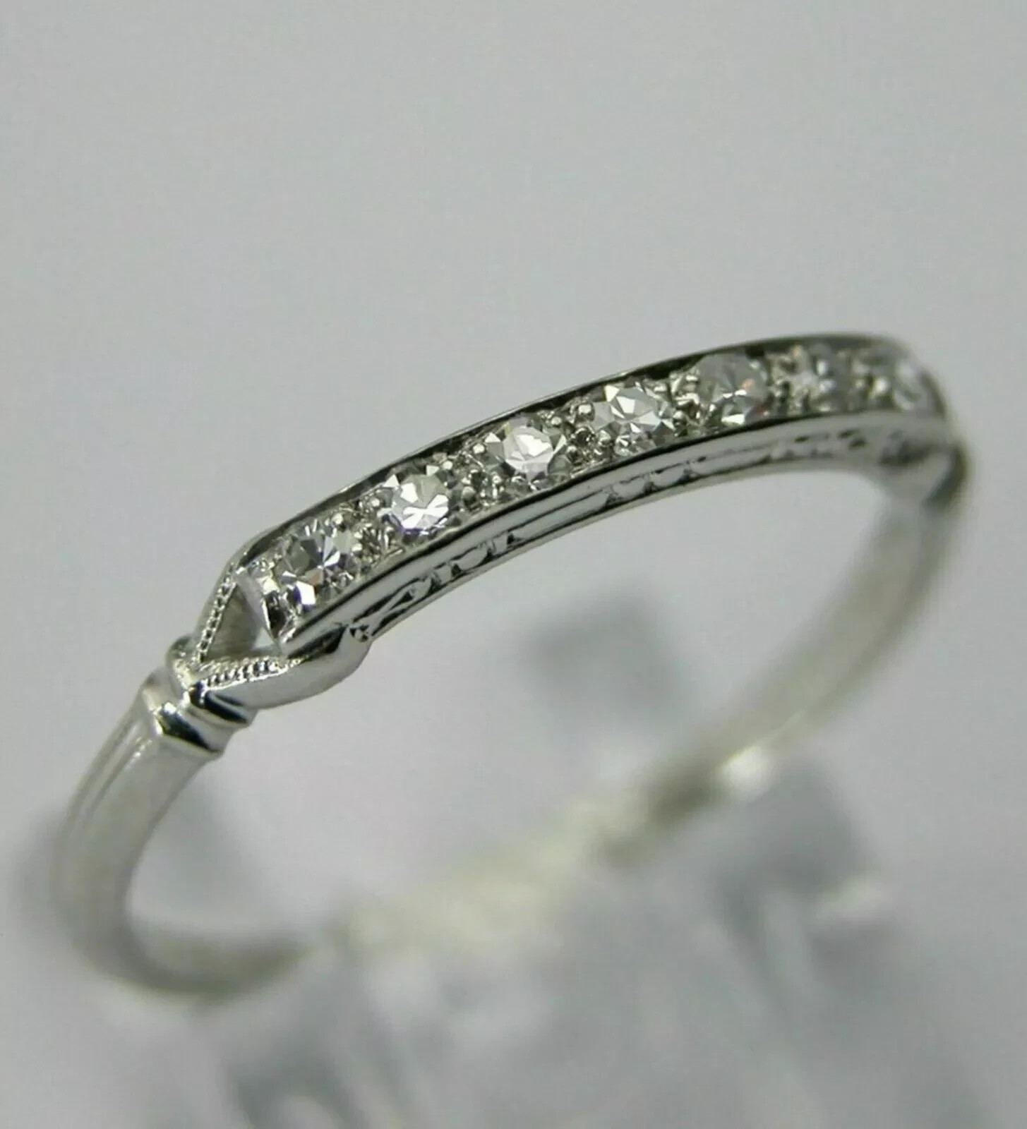 Art Deco Style Round Lab Created Diamond Engagement 14K White Gold Finish Ring