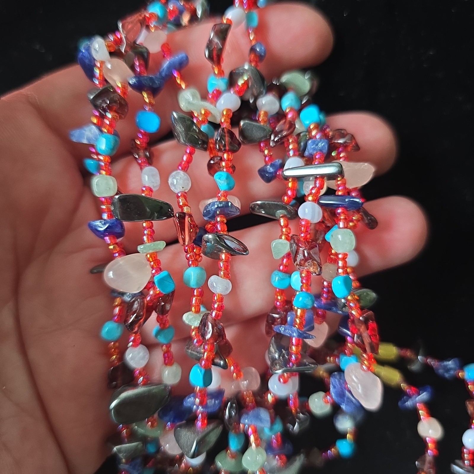 New Vintage Multi Stones Turquoise Quartz Lapis Hematite Necklaces 30″L Lot of 3