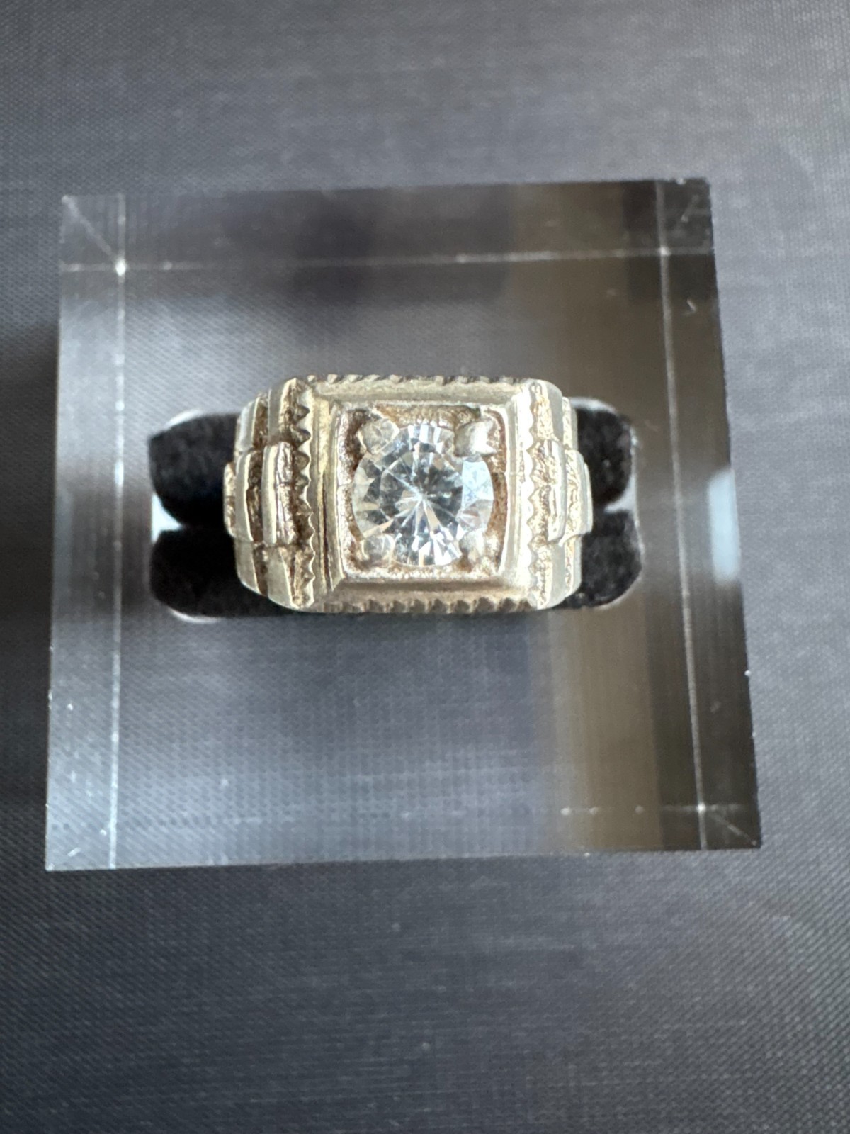 Vintage 925 Sterling Silver Chain Link Band CZ Stone Ring Handmade Size 4.75 US