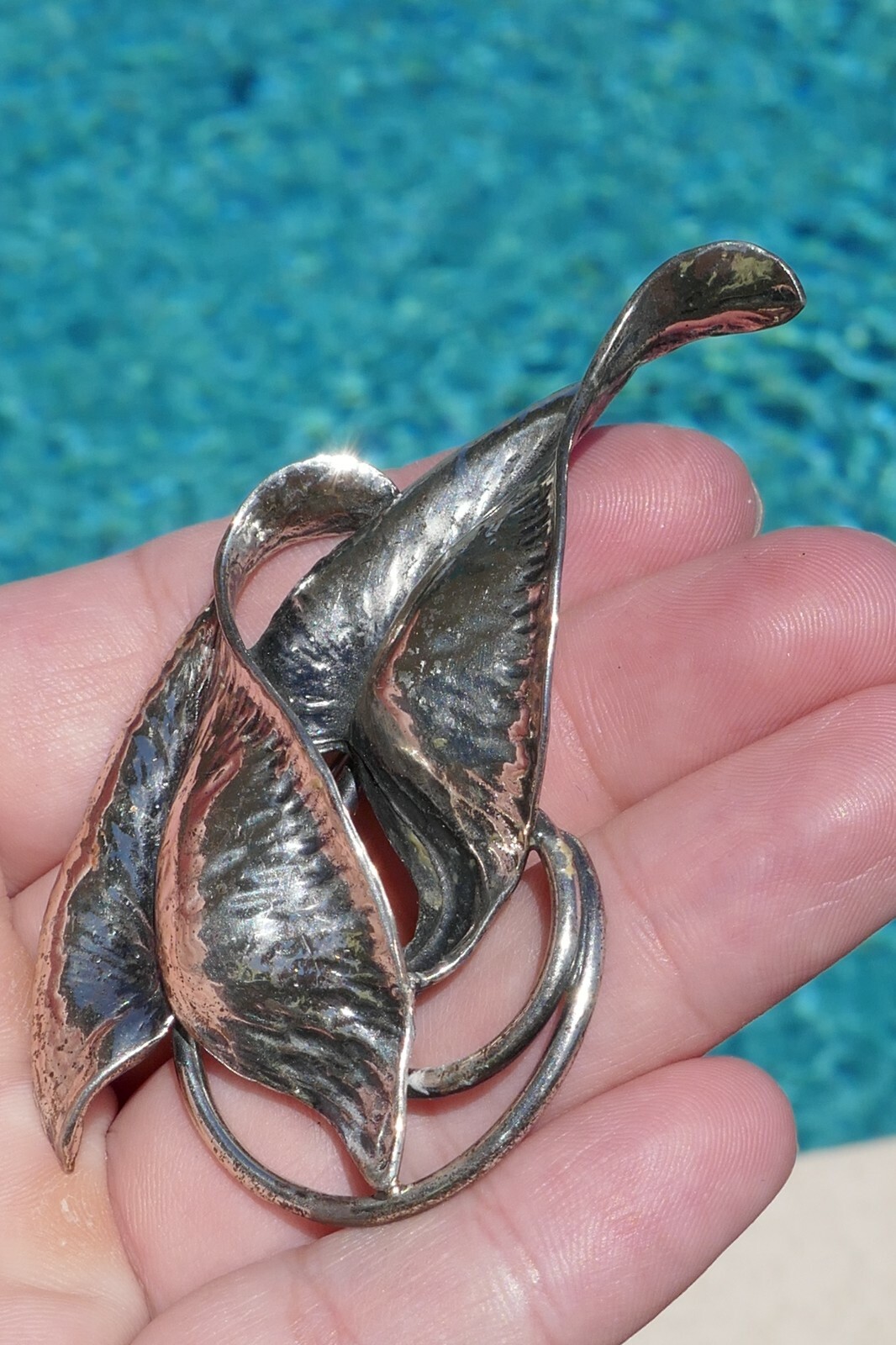Vintage Deco Designer Sterling Double Leaf Designed Pin / Brooch – 22.8 Grams