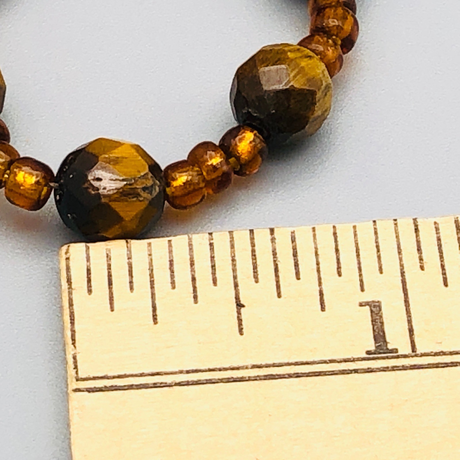 Vintage Genuine Tigers Eye Stone Necklace 20″ Golden Brown Faceted 15mm Beads