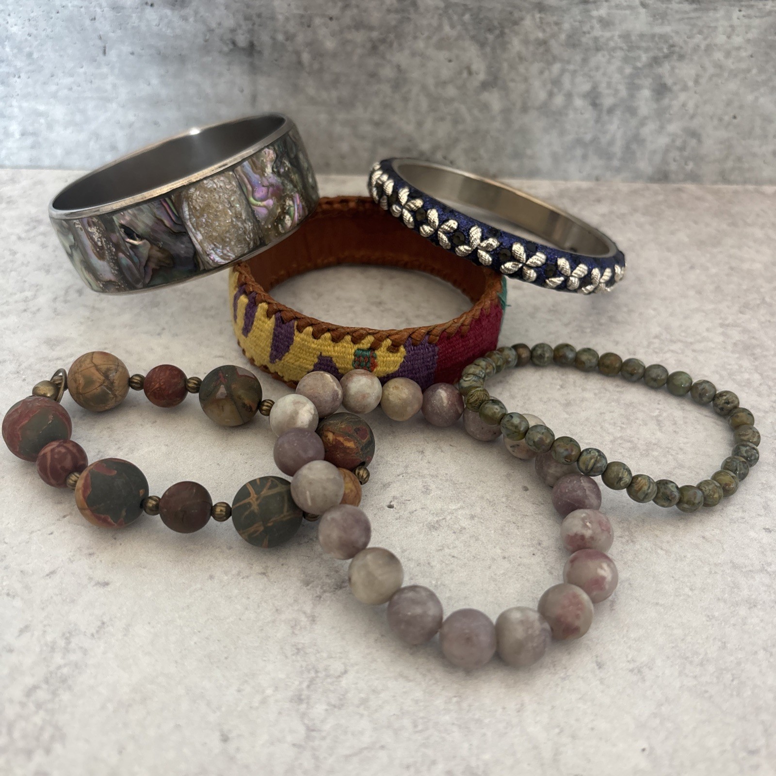 Abalone bracelet & other assorted bracelets