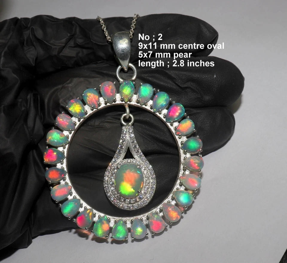 Natural Ethiopian opal pendant with sterling silver fire opal gemstone necklace