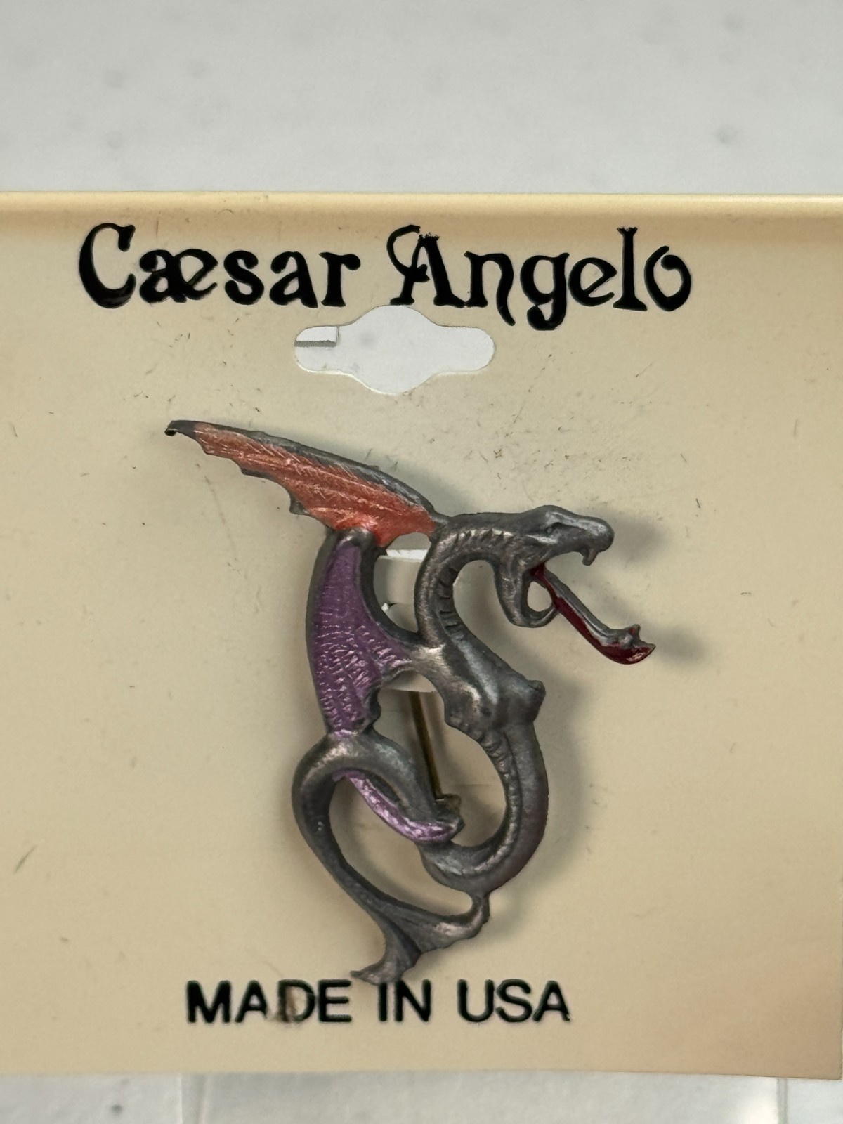 Vintage Brooch Caesar Angelo Dragon Fantasy Creature Made In USA y2k 90s 80s