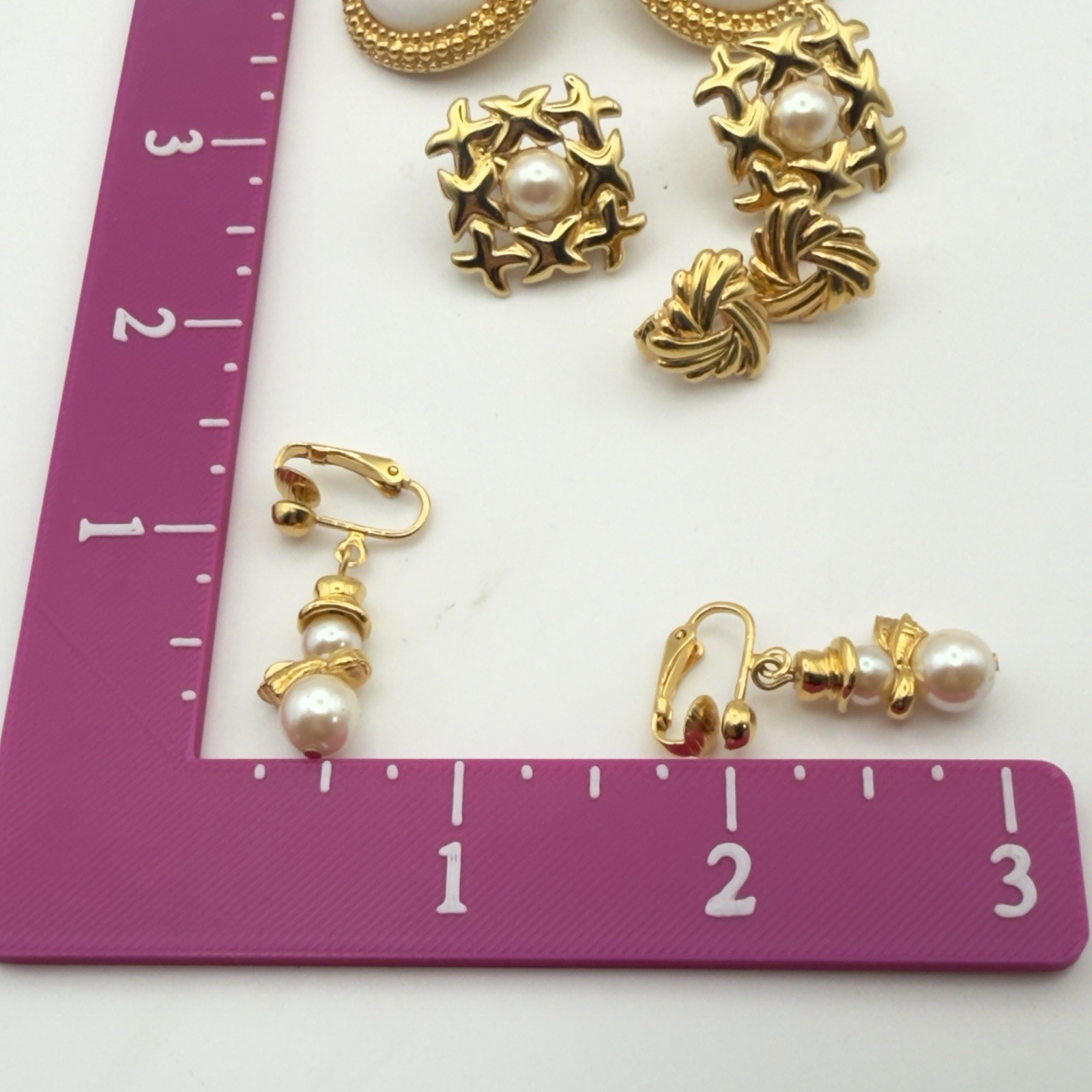 Vintage Gold Tone Earrings Lot Monet Sarah Coventry Pearl Snowman Clip On 4 Sets