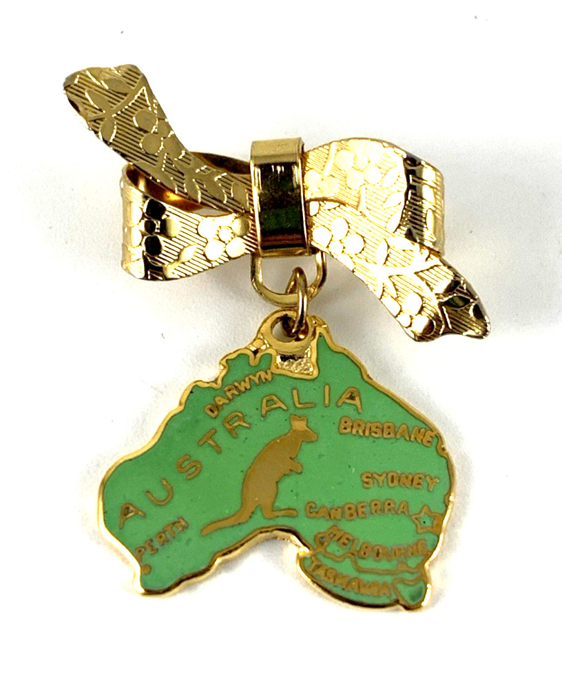 Australia Charm Bow Pin | Gold Tone | Vintage | Very Good | 70s | New Old Stock
