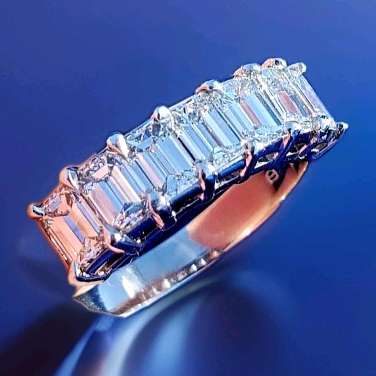 Original EARTH MINED DIAMOND Emerald cut Deco Wedding Band SOLID PLATINUM Ring 6