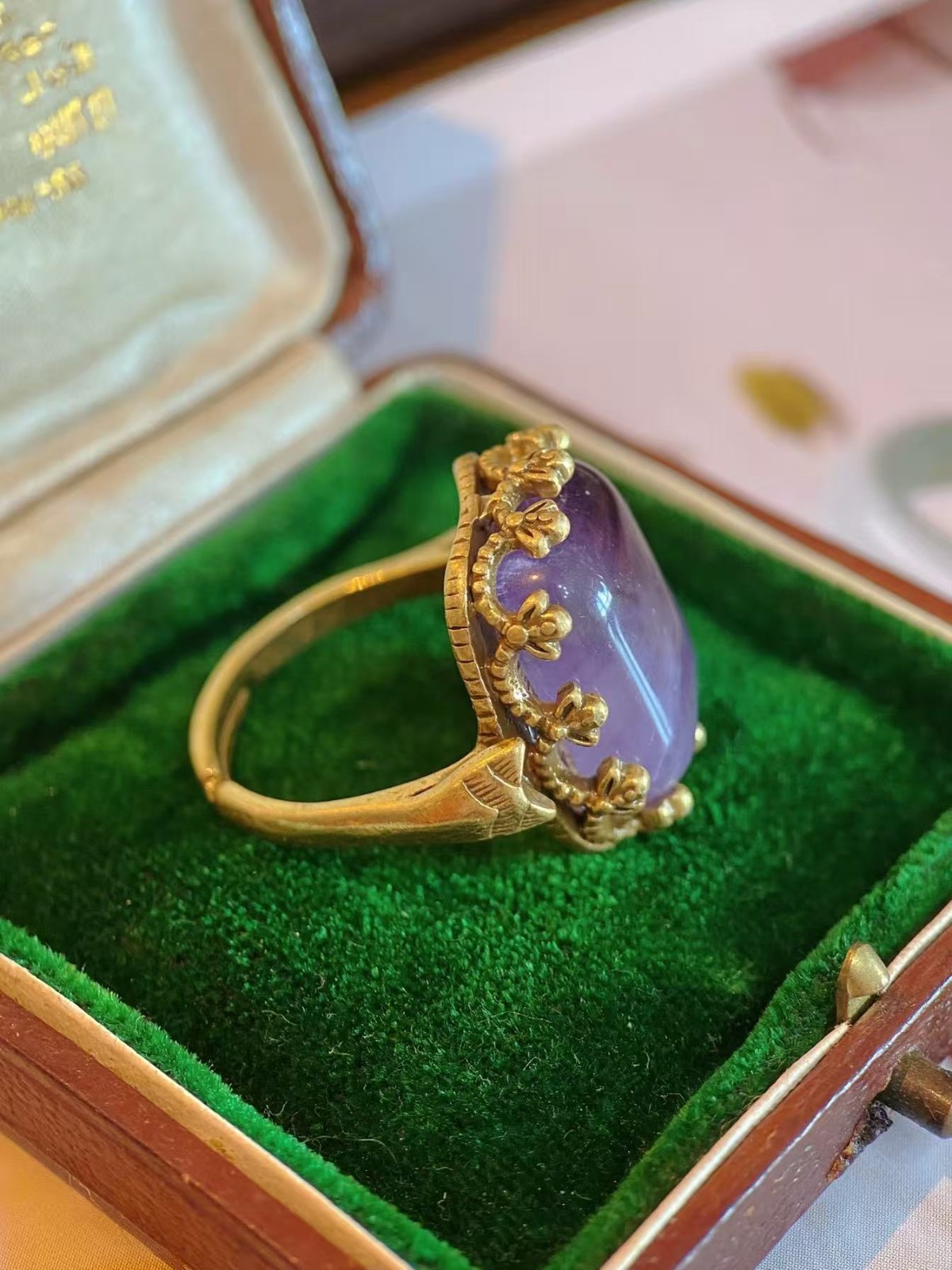 Natural Amethyst Adjustable Ring Vintage Italian Baroque Statement Jewelry